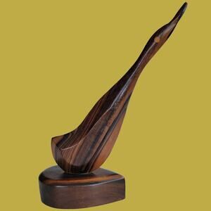 Vintage MCM Carved Craning Baby Swan